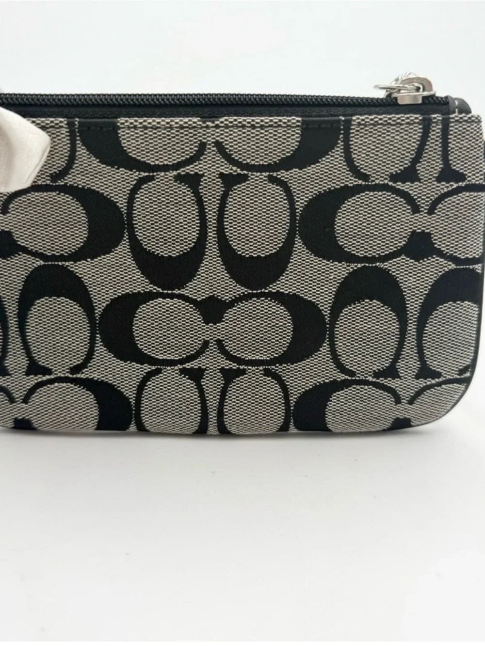 Coach Signature Monogram Wristlet Pouch in Black and Gray